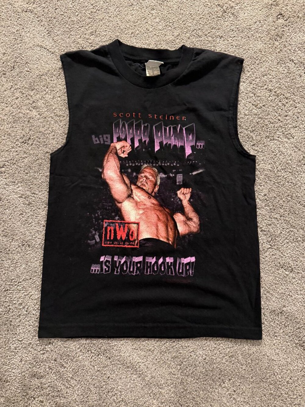 Vintage 90s-early 2000s Scott Steiner Big Poppa Pump cutoff tee YOUTH LARGE